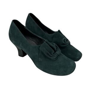 Hotter Donna Court Loden Green Kid Suede Pumps Size 8.5 Lagenlook Womens